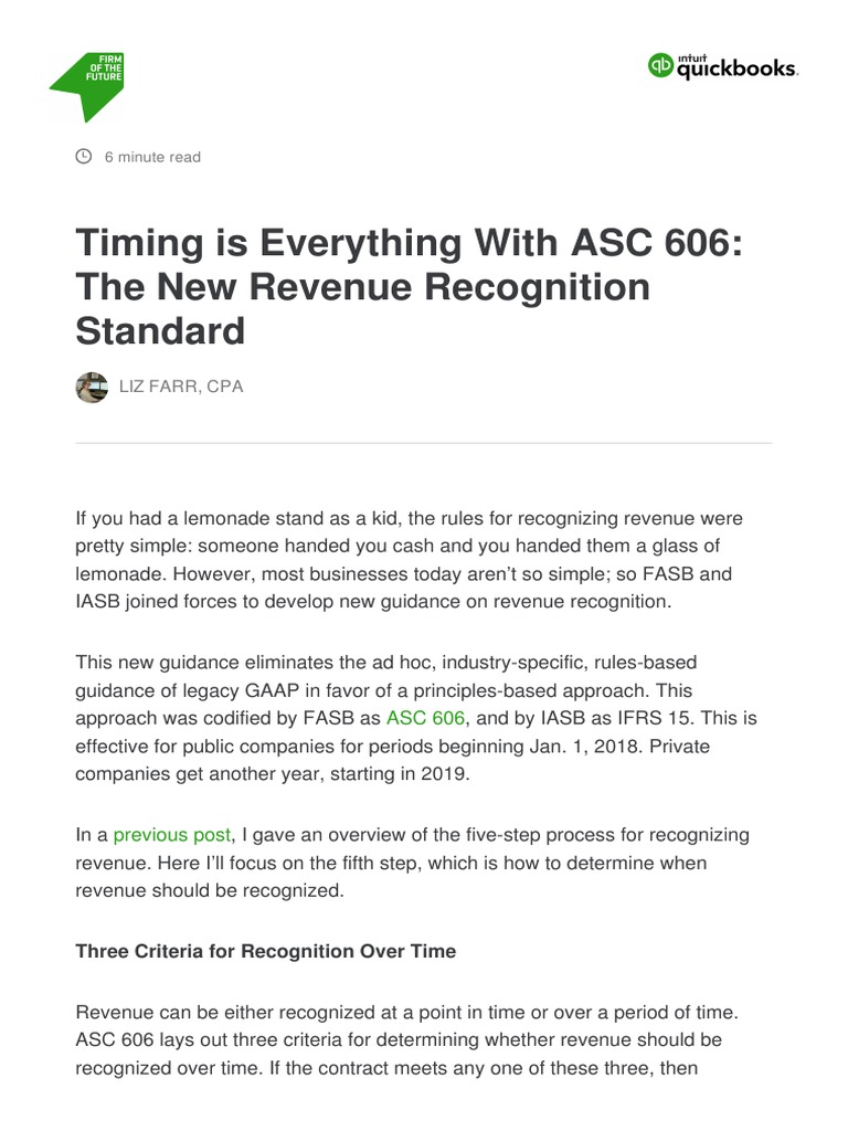 Asc 606 Revenue Recognition Memo Example