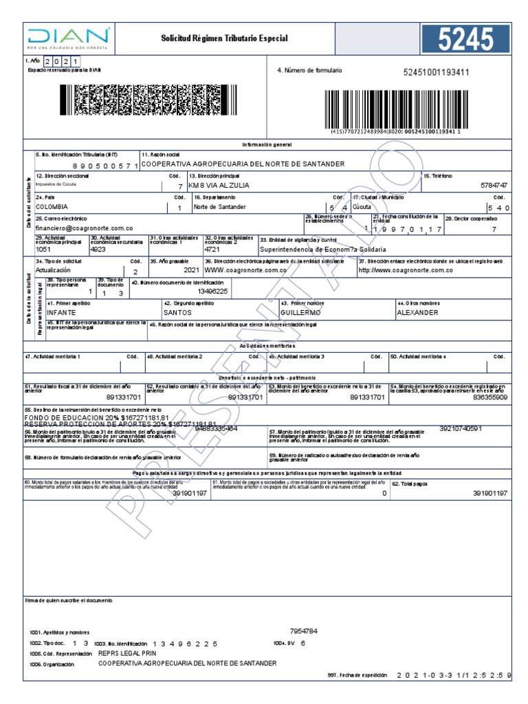 Formato 5245 Datos Generales. | PDF
