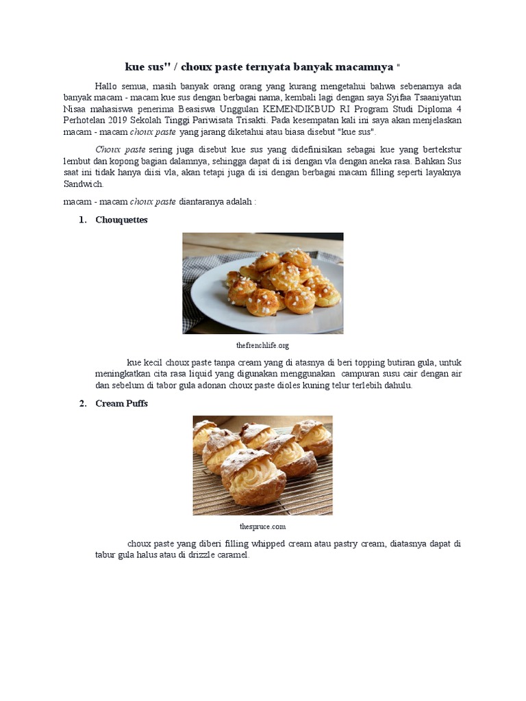 Macam-Macam Kue Sus dan Choux Paste | PDF