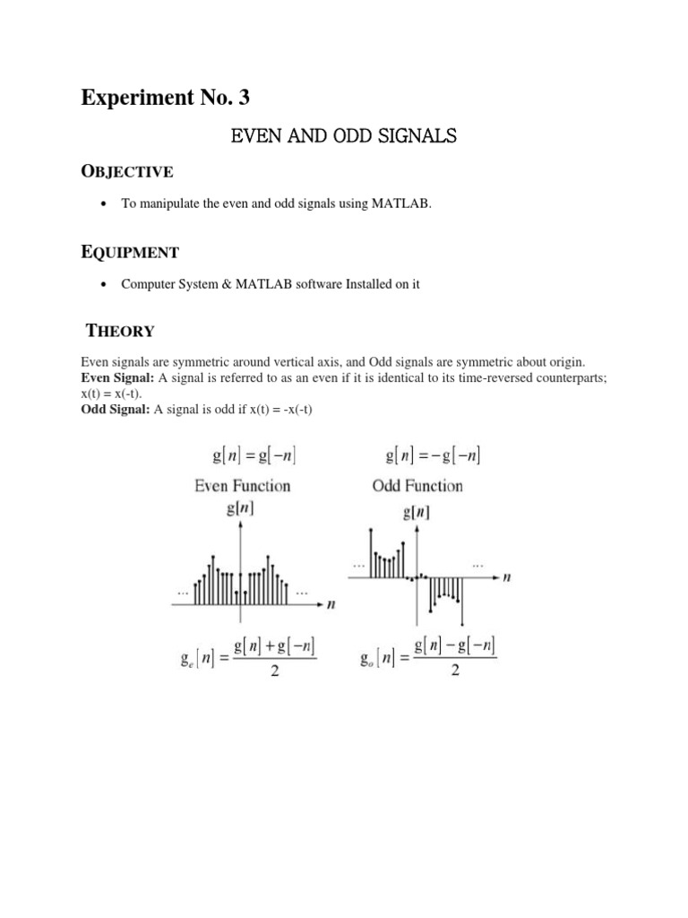 Experiment No. 3: Even and Odd Signals | PDF | Digital Signal ...