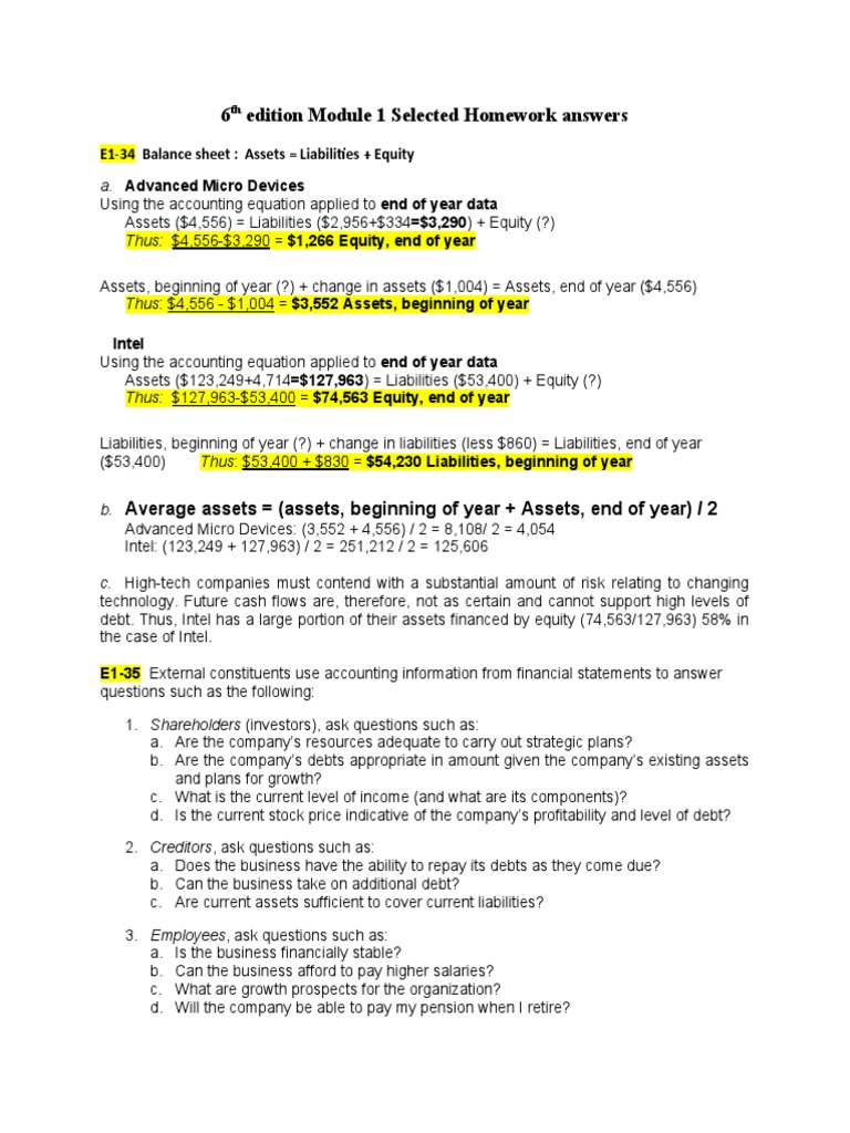 6th Ed Module 1 Selected Homework Answers | PDF | Equity (Finance