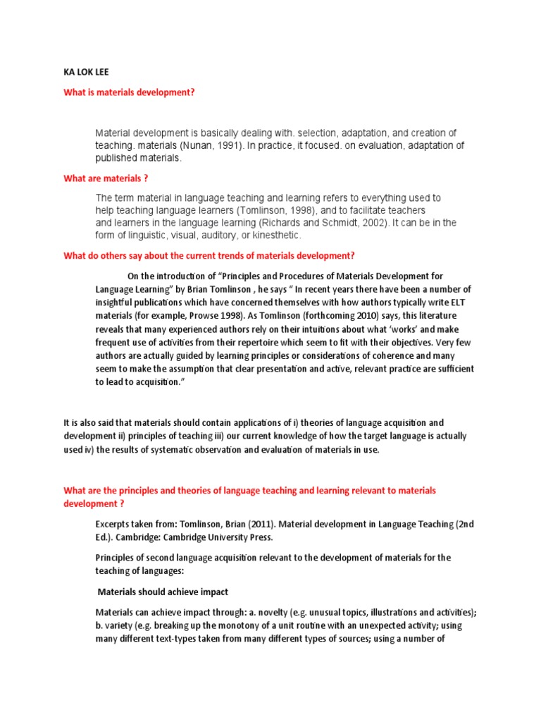 Principles of Language Materials Development | PDF | Language Education ...