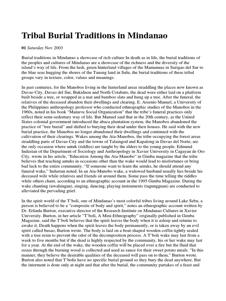 Tribal Burial Traditions in Mindanao Philippine Culture PDF