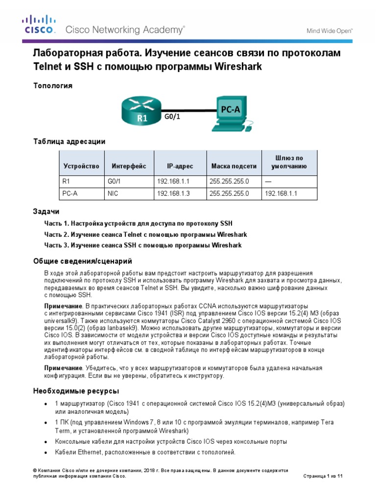 11.2.4.7 Lab - Examining Telnet and SSH in Wireshark | PDF