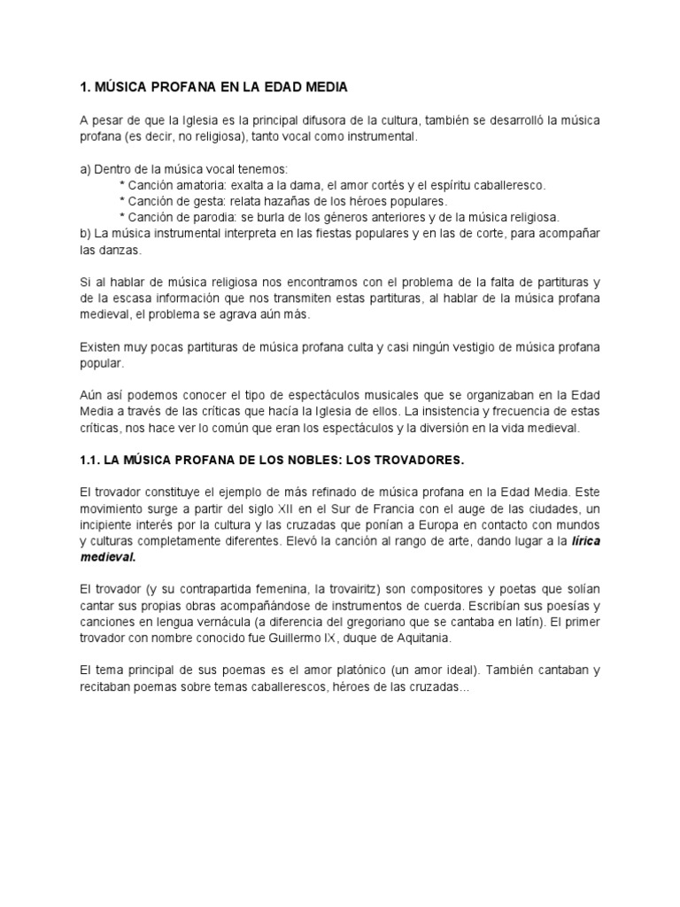 Música Profana en la Edad Media | PDF | Canciones | Edades medias