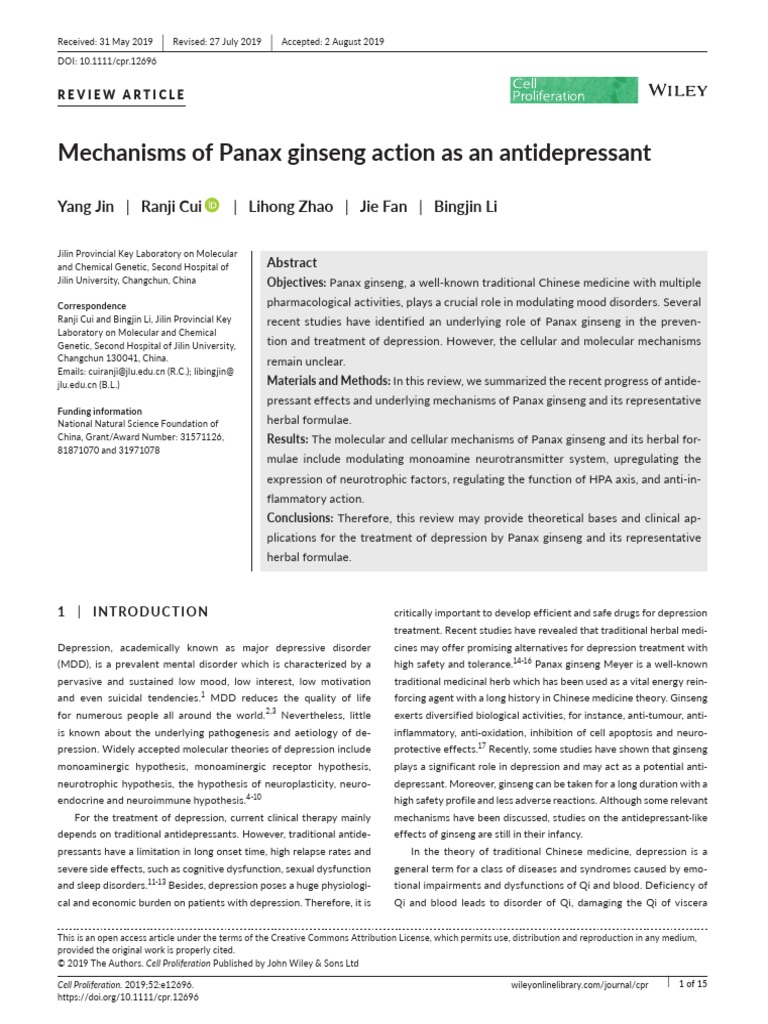 Mechanisms of Panax Ginseng Action As An Antidepressant | PDF | Major ...