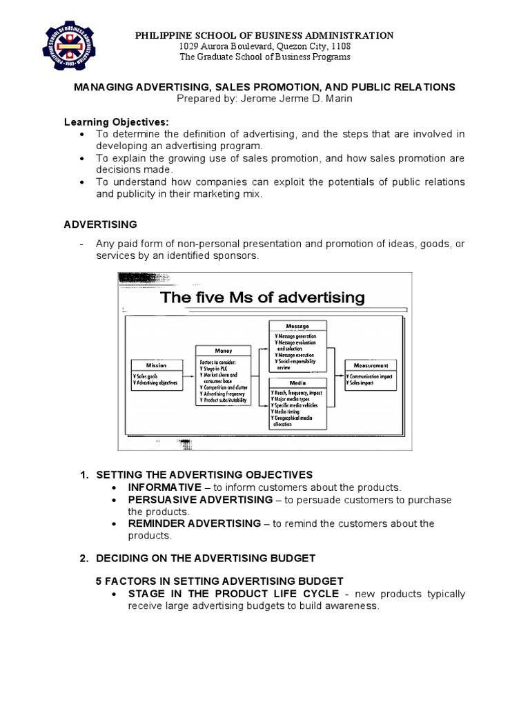 Advertising, Sales Promotion, PR Guide | PDF | Public Relations ...