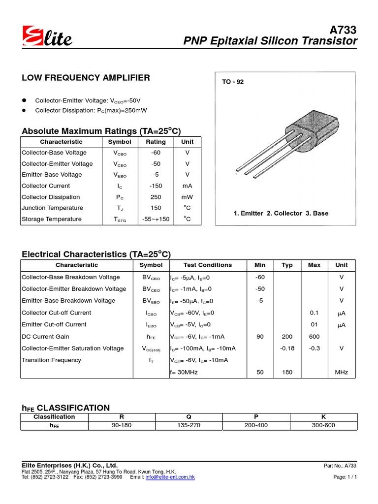 A733 PNP Transistor Datasheet | PDF | Technology & Engineering