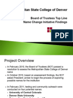 Metropolitan State College of Denver: Board of Trustees Top Line Name Change Initiative Findings