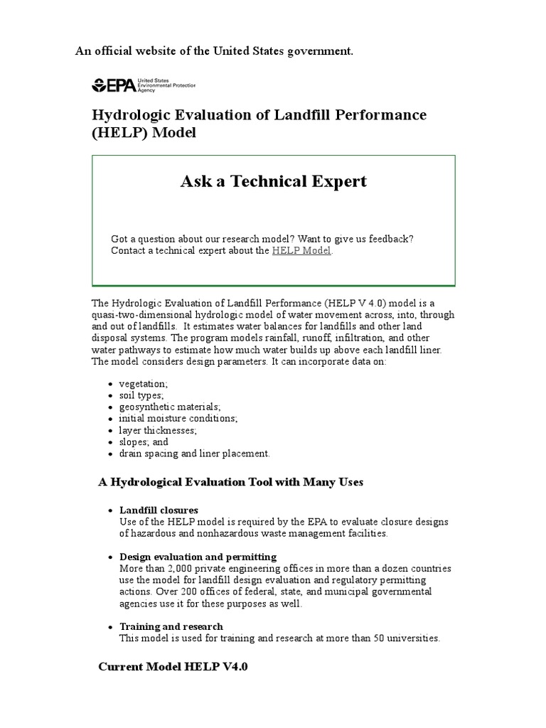 Hydrologic Evaluation of Landfill Performance (HELP) Model - Land and ...