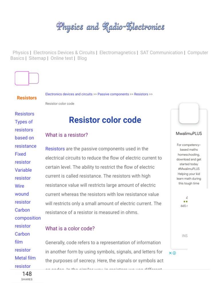 Resistor Color Code - 4 Band, 5 Band and 6 Band Resistors | PDF ...