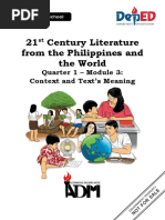 21 Century Literature From The Philippines and The World: Quarter 1 - Module 3: Context and Text's Meaning