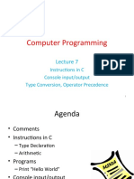 Computer Programming: Instructions in C Console Input/output Type Conversion, Operator Precedence