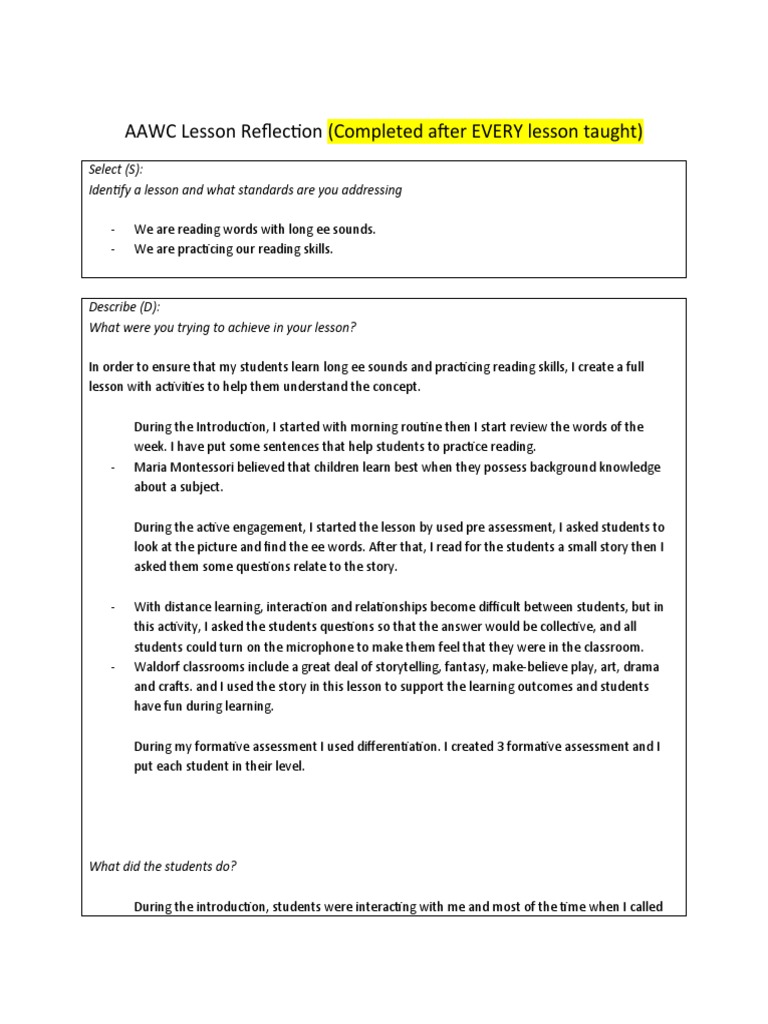 Reflection Lesson Plan 3 | PDF | Educational Assessment | Education Theory