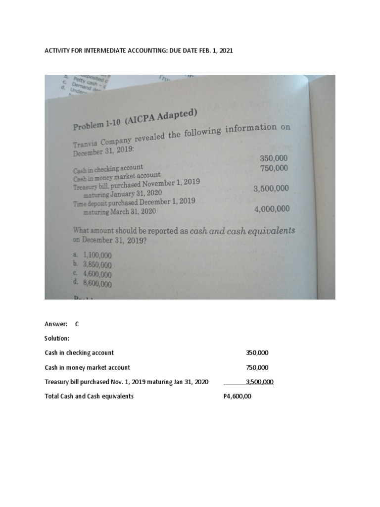 Activity 1_Cash and Cash Equivalents MULTIPLE CHOICE_Answer