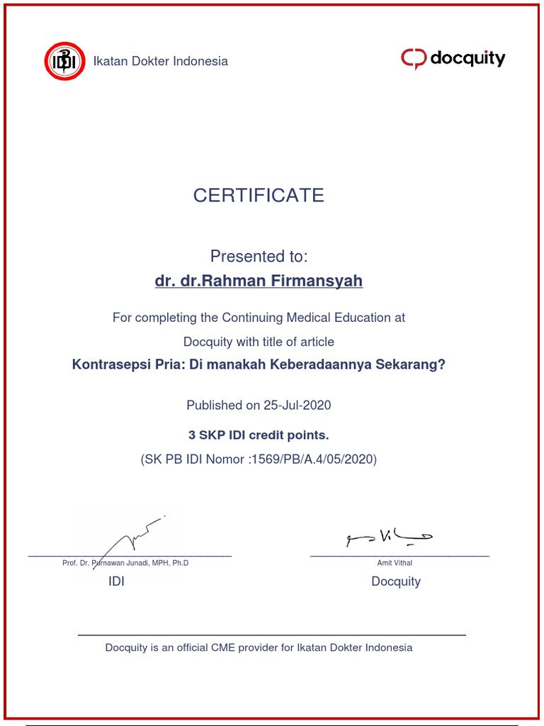 Certificate: Dr. DR - Rahman Firmansyah | PDF | Business