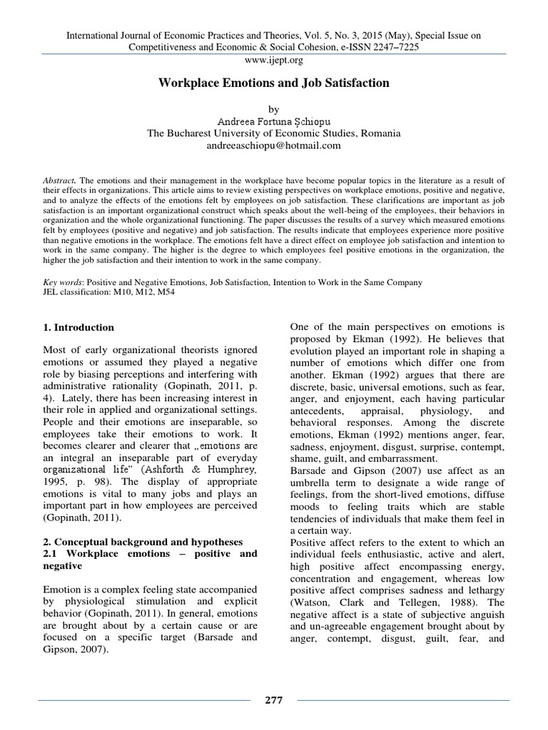 Workplace Emotions and Job Satisfaction | PDF | Job Satisfaction ...
