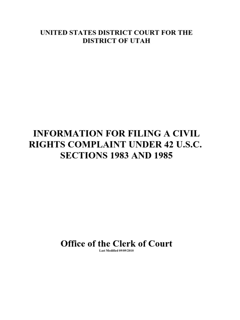 Information For Filing A Civilrights Complaint Under 42 U S C Sections