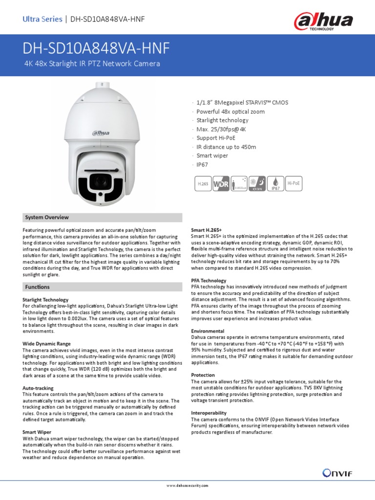 DH-SD10A848VA-HNF: 4K 48x Starlight IR PTZ Network Camera | PDF ...