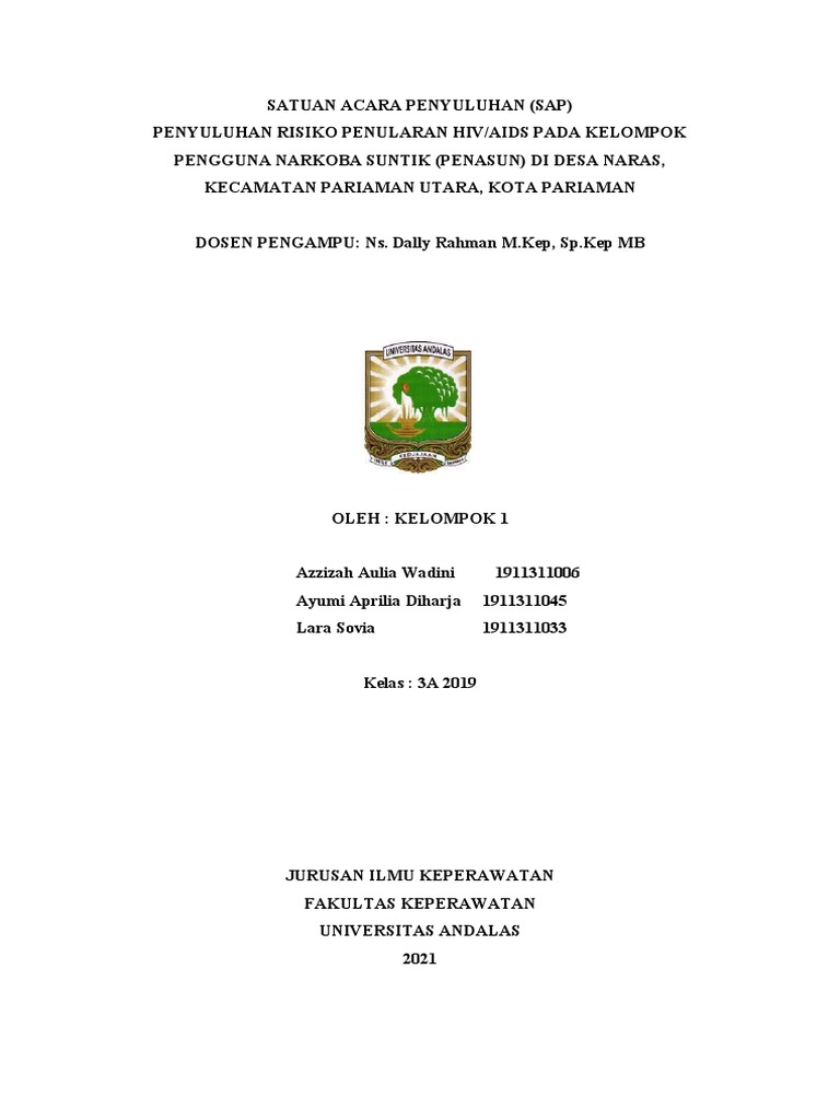 SAP HIV - Kelompok 1 - Kelas 3A 2019 | PDF | Pengembangan Diri ...