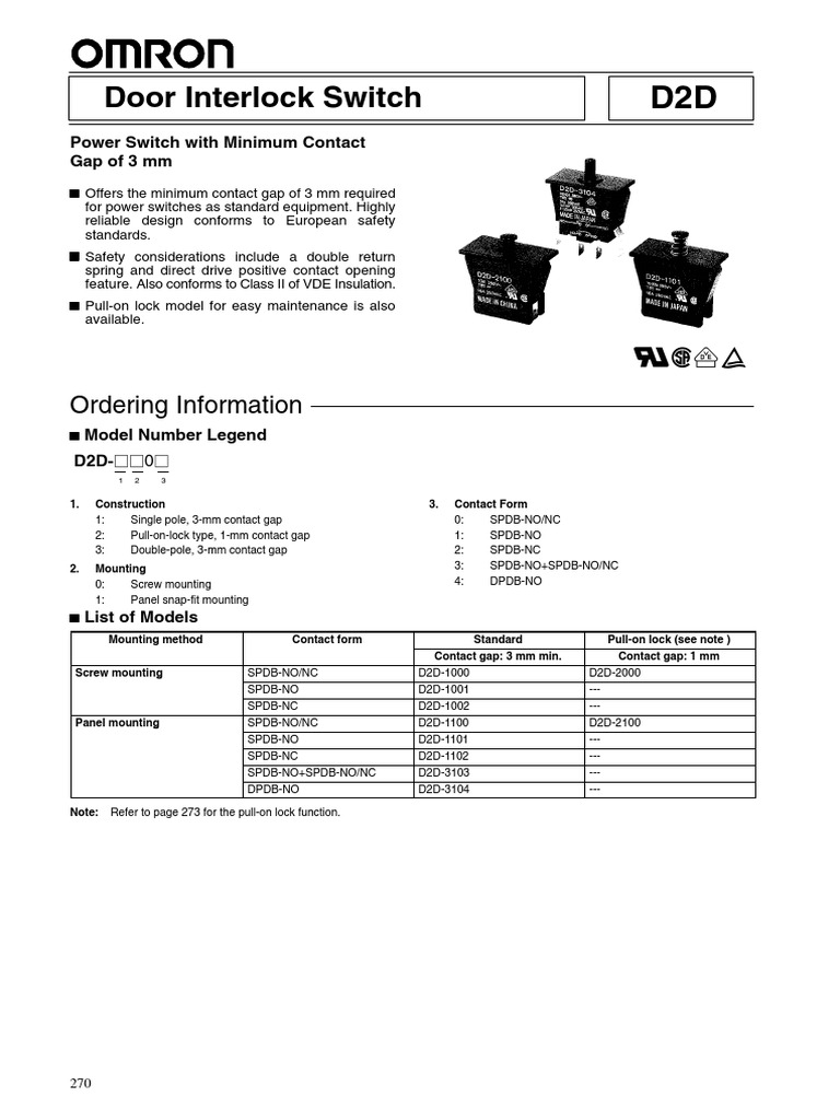 Door Interlock Switch Ordering Information PDF Switch Physical