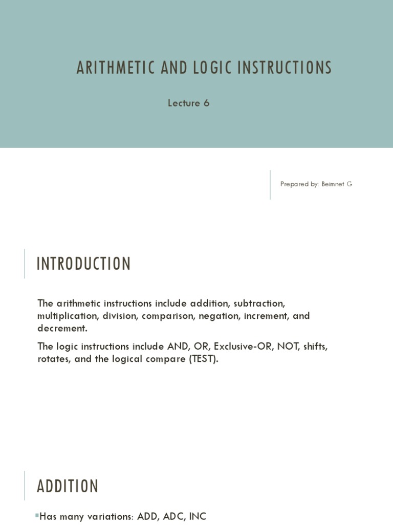 Arithmetic and Logic Instruction Overview: An In-Depth Look at Addition ...