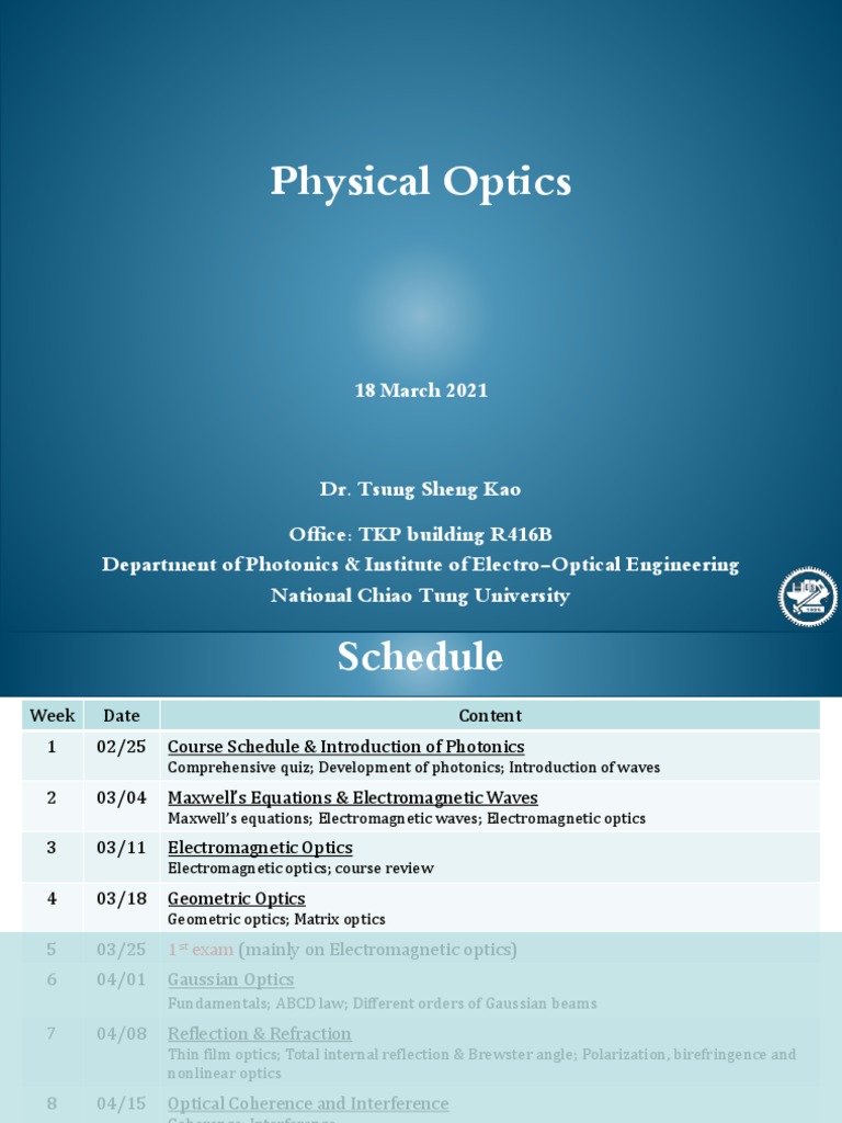 Physical Optics Course Overview | PDF | Optics | Electromagnetic Radiation