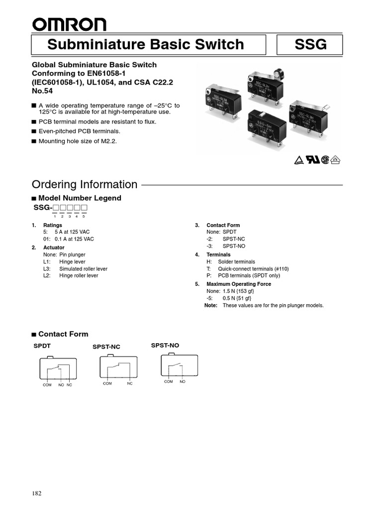 Subminiature Basic Switch SSG | PDF | Switch | Printed Circuit Board