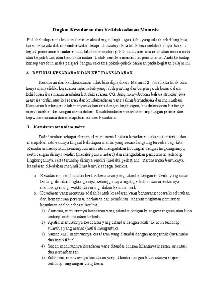 Tingkat Kesadaran Dan Ketidaksadaran Manusia Pdf