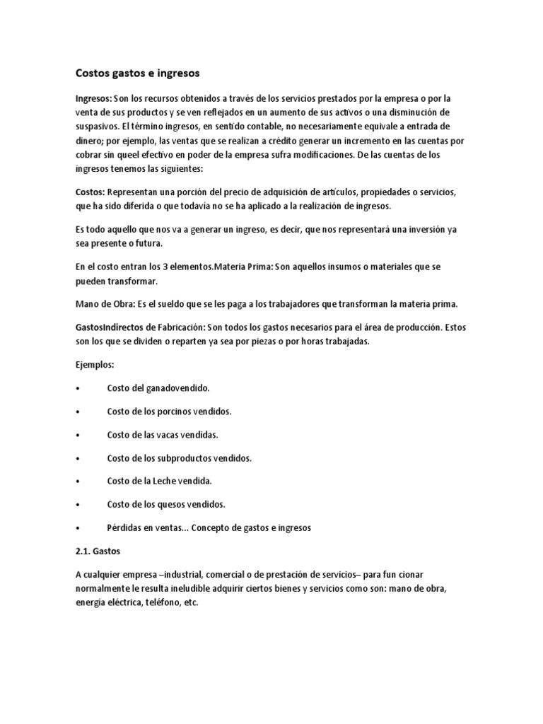 Costos y Gastos | PDF | Costo | Contabilidad de costos