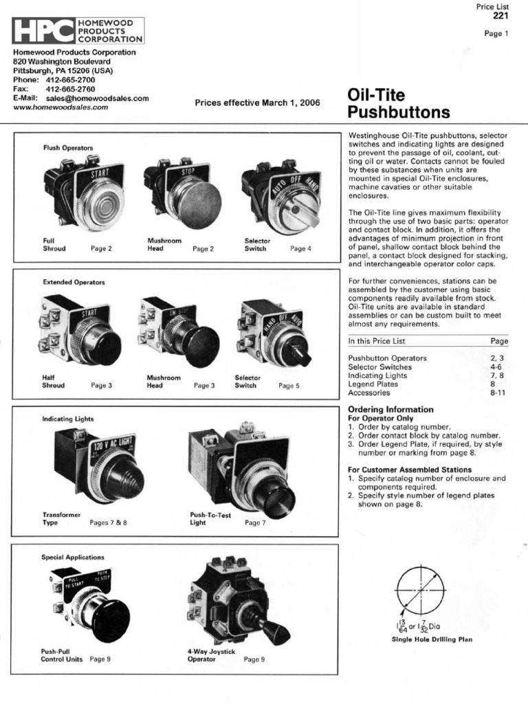 Oil-Tilte Pushbuttons | PDF