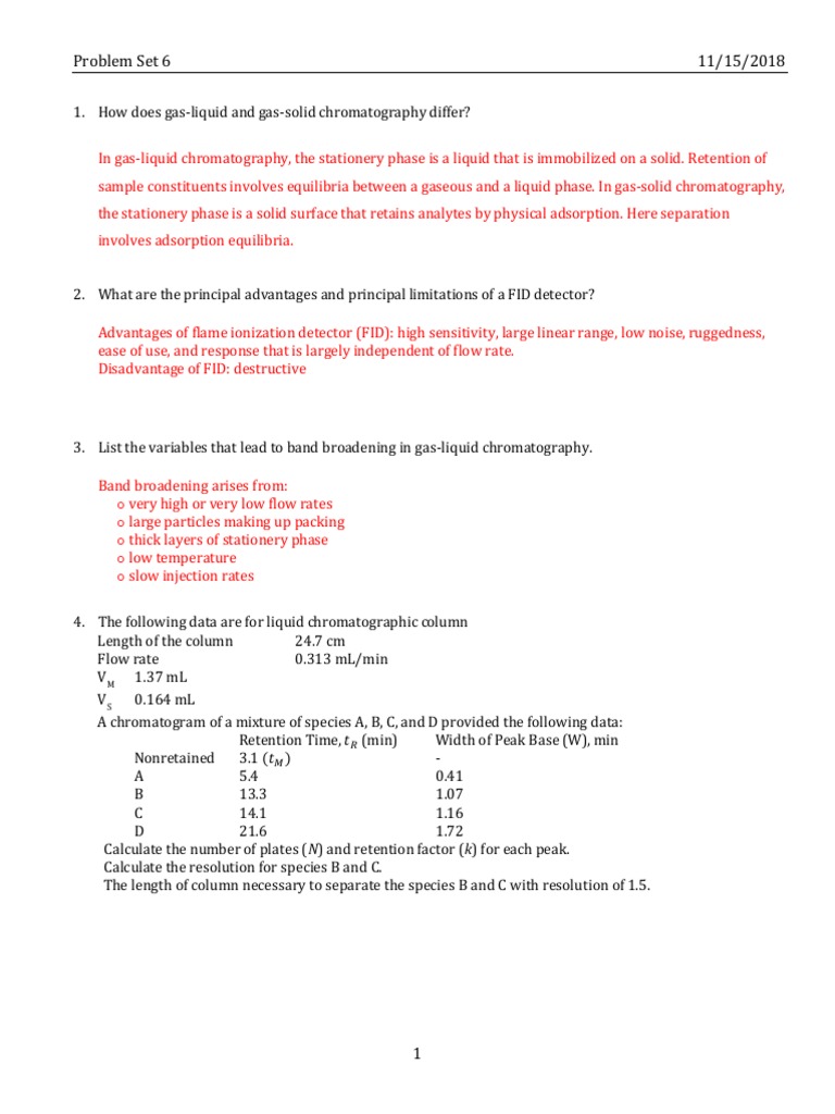 Chromatography Problem Set Analysis | PDF | Chromatography | Elution