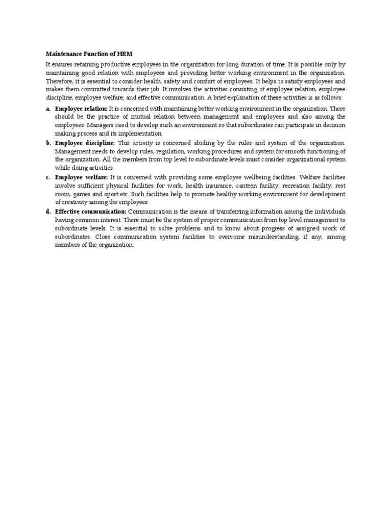 Maintenance Function of HRM | PDF