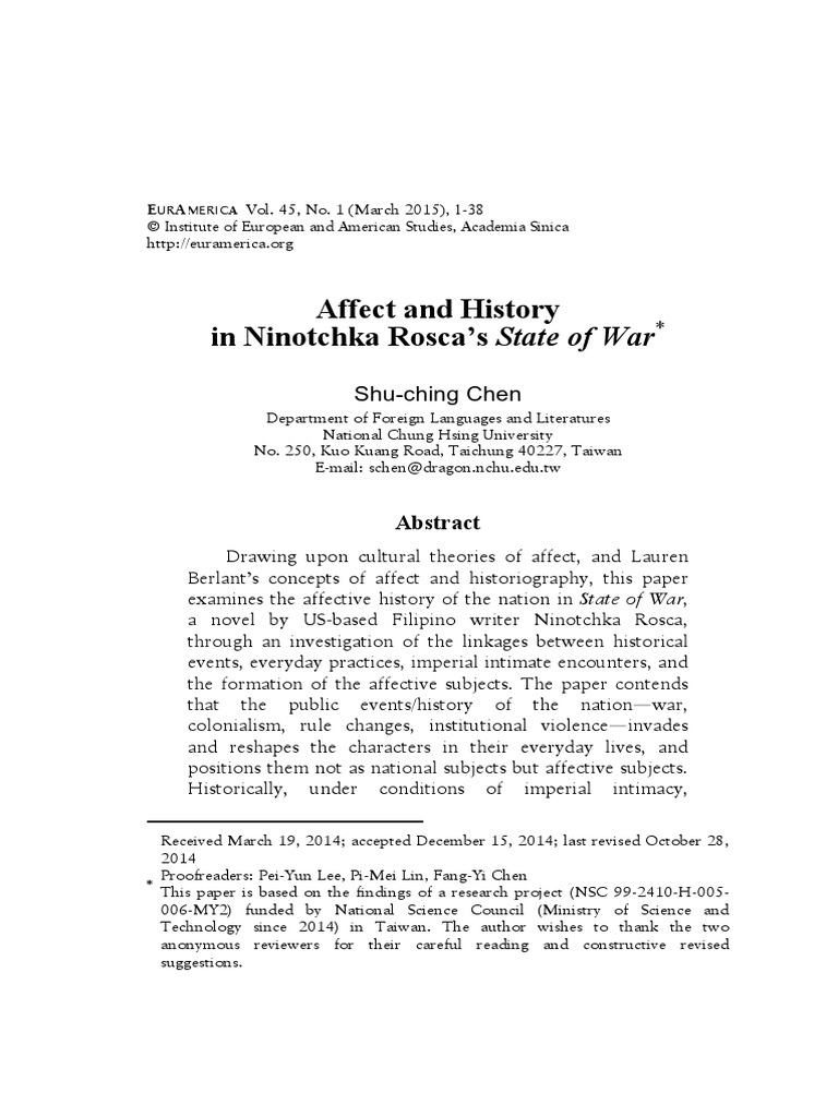 Affect and History in Ninotchka Rosca's State of War: Shu-Ching Chen ...