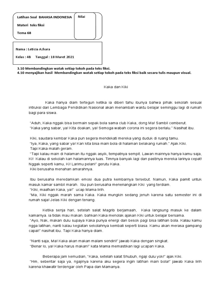Perbandingan Watak Kaka dan Kiki | PDF