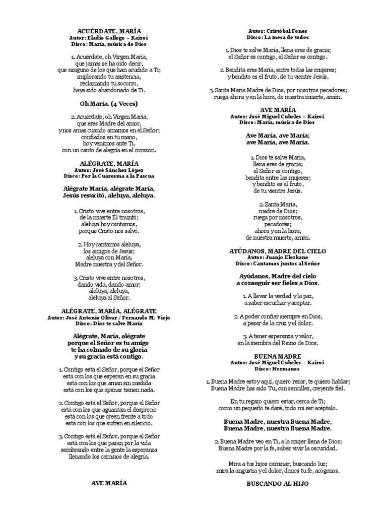 Himnos y canciones dedicados a la Virgen María | PDF | María, madre de ...