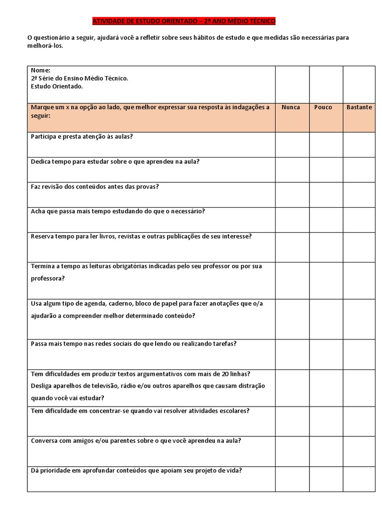 Atividade de Estudo Orientado - 2º Ano Médio | PDF | Carreira e ...