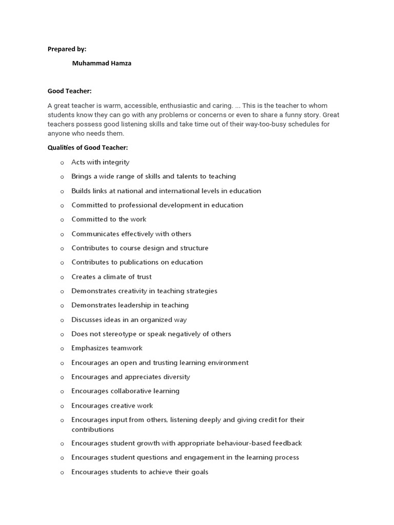 Essential Qualities of a Good Teacher | PDF | Teachers | Creativity