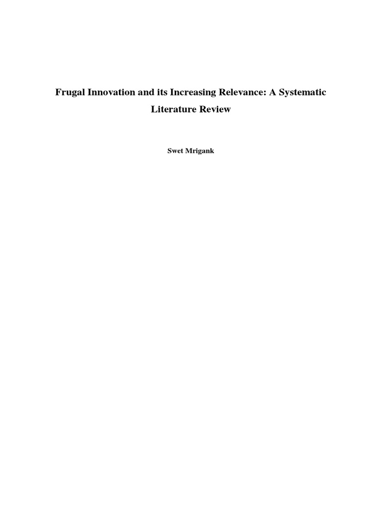 Frugal Innovation: A Literature Review | PDF | Finance & Money Management
