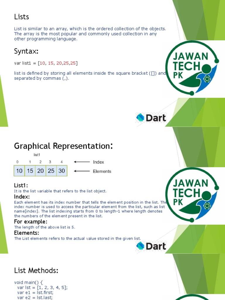 Dart List & Dictionary PDF Array Data Type Computer Programming