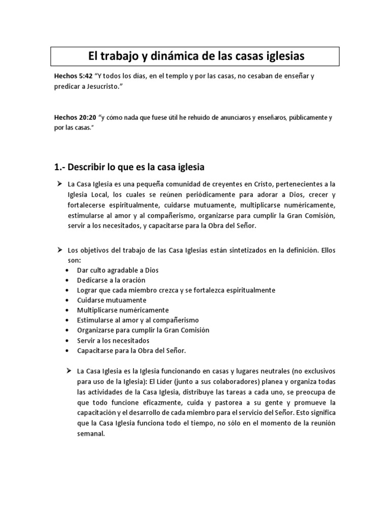 El Trabajo y La Dinamica de Las Casas Iglesias | PDF