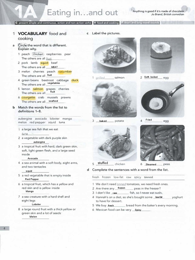 Cooking Vocabulary and Grammar Workbook | PDF