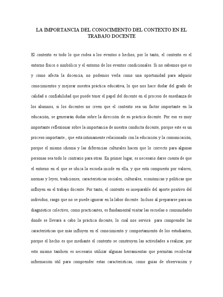 Importancia del Contexto en la Docencia | PDF | Salud y bienestar