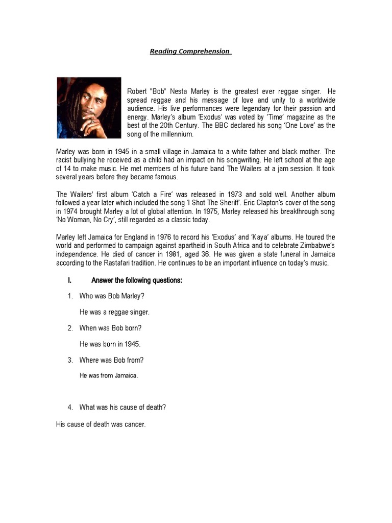 Bob Marley Answers | PDF | Bob Marley | Popular Music