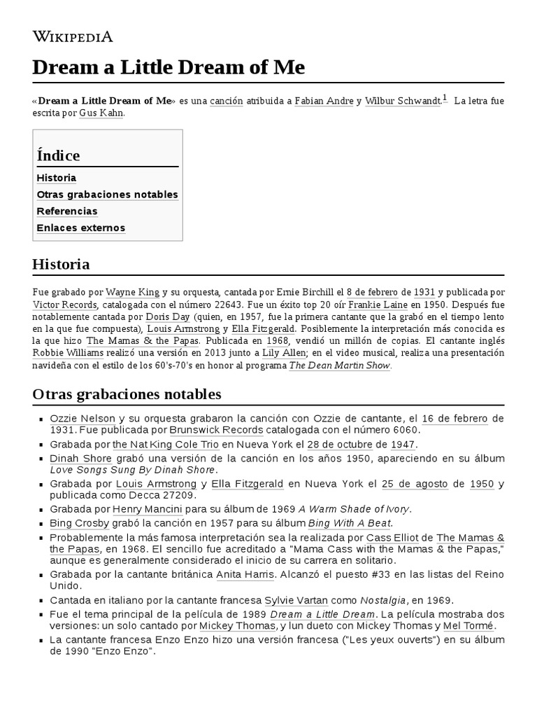 Dream A Little Dream of Me | PDF | Músicos | Entretenimiento (general)