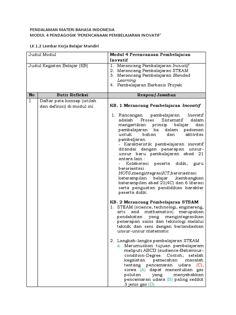 LK 1.2 Modul 4 Pendagogik 'Perencanaan Pembelajaran Inovatif' | PDF