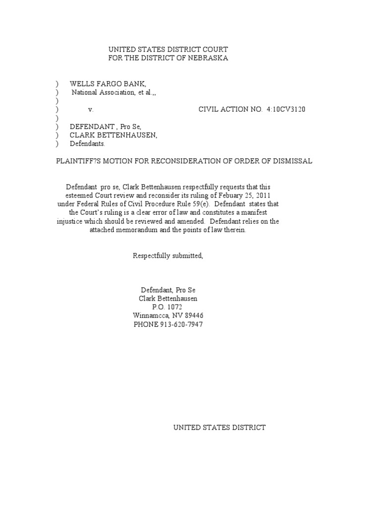 Bettenhausen Motion To Reconsider Summary PDF Summary Judgment