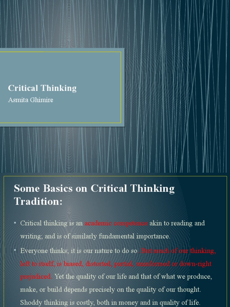 Critical Thinking Asmita Ghimire PDF Critical Thinking Thought