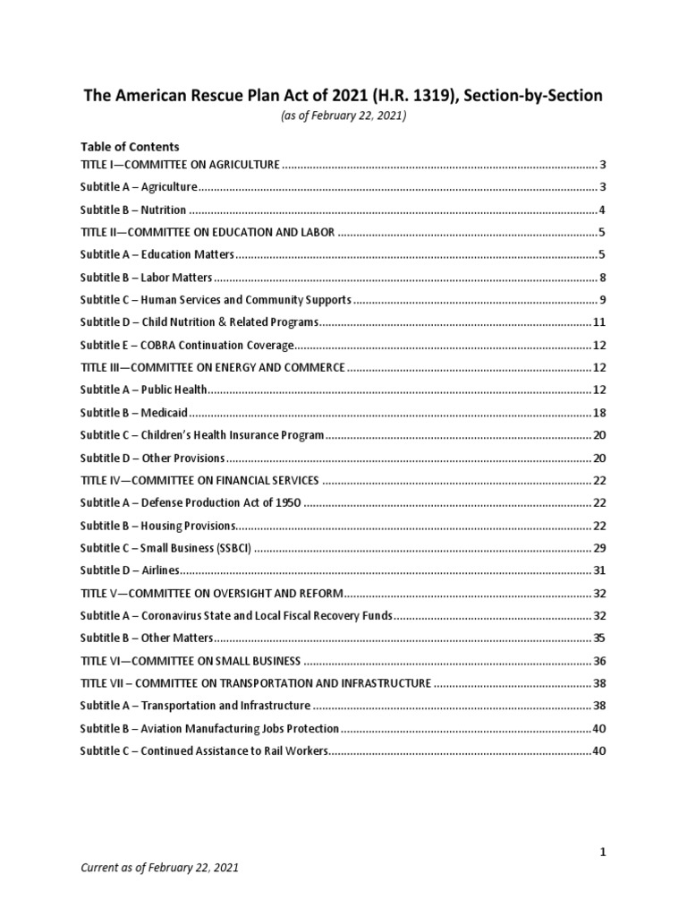 American Rescue Plan Act 2021 | PDF