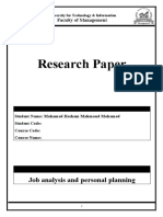 Job Analysis and Personal Planning Research